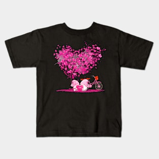 Pink Hearts Tree With Two Gnome Kids T-Shirt